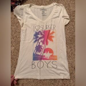 White Graphic Tee with Palm Tree Design